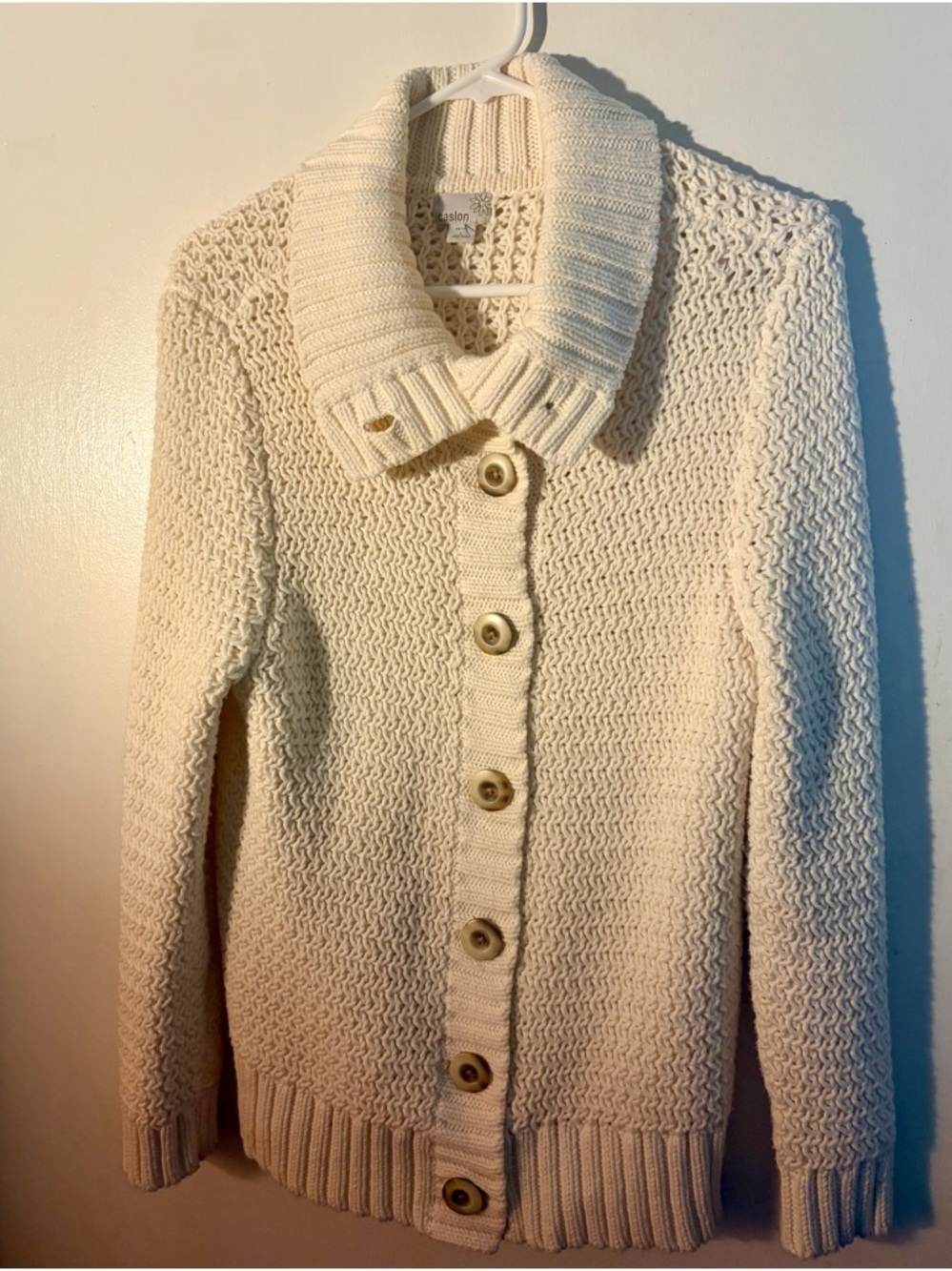 Vintage Cream Button-Up Collar Knit Cardigan Hong Kong LP Cotton Blend